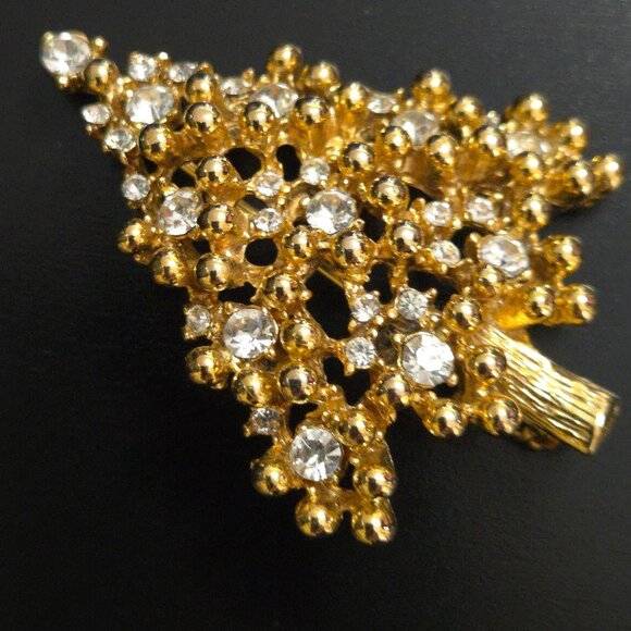 Eisenberg Brooch Gold Tone Christmas Tree White Lights Holiday Joy Festive Pin - Picture 4 of 16